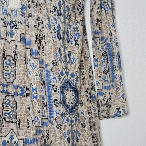 Lucky Brand Top Size S Boho Blue Multicolor 3/4 Sleeve Peasant Tassel Tie - Picture 5 of 14